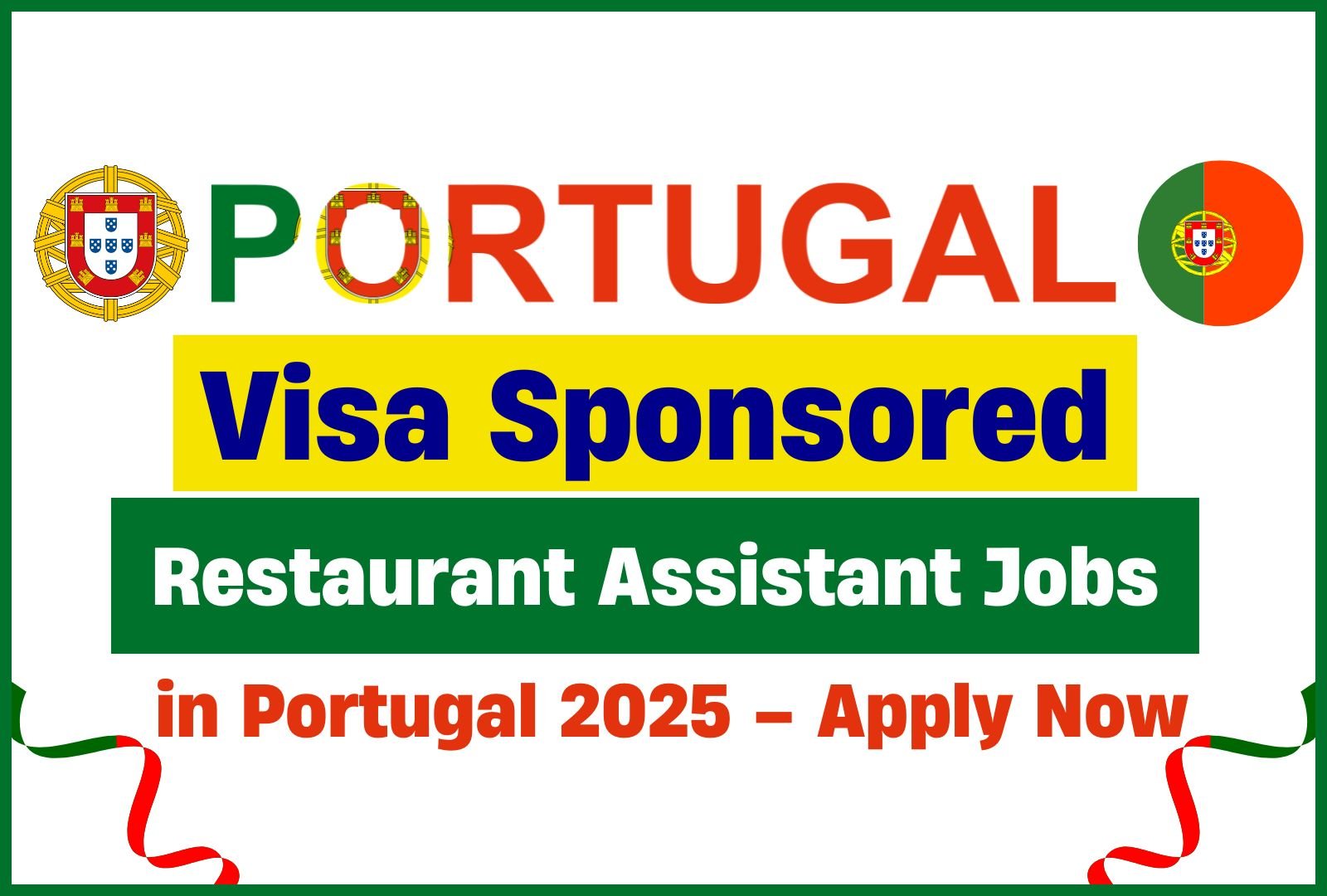 Restaurant Assistant Jobs in Portugal with Visa Sponsorship (£20 Per Hour)